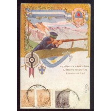 PATRIOTICA ANTIGUA TARJETA POSTAL TIRO EJERCITO BANDERA